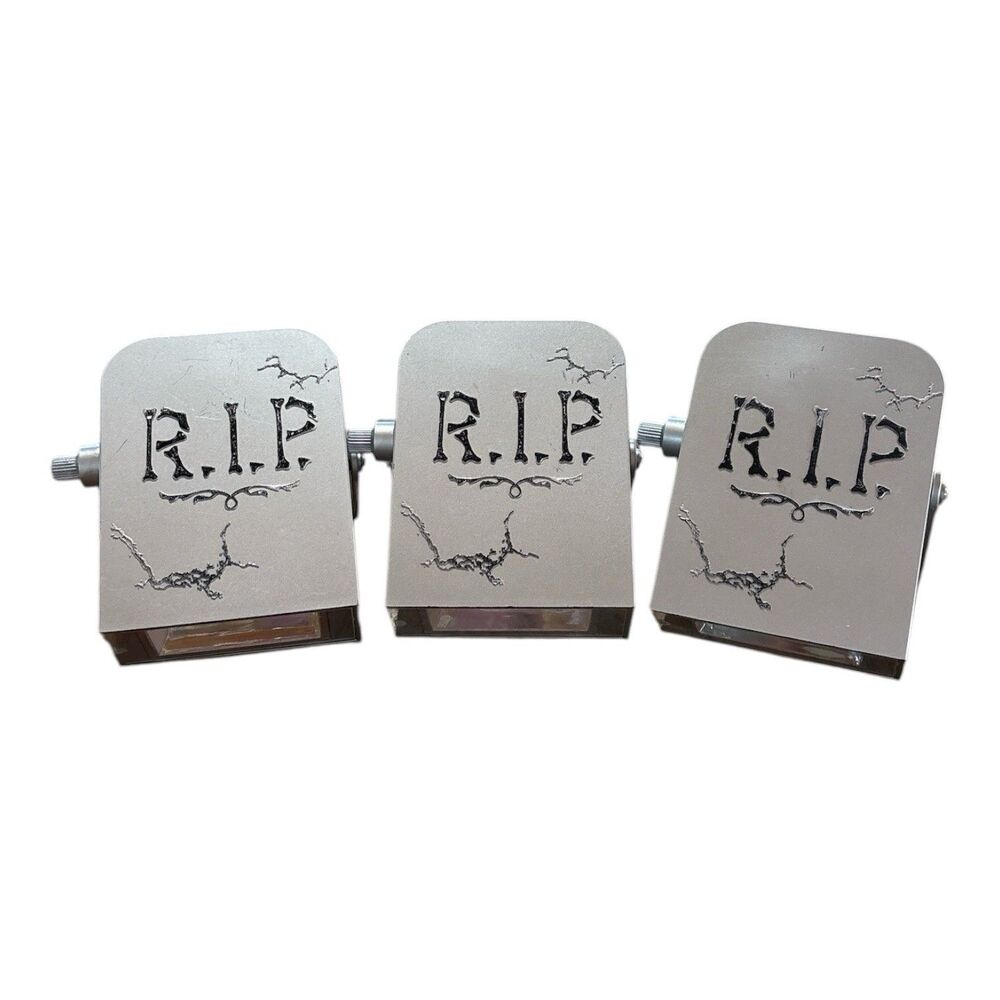 3 Gemmy Halloween Tombstone Strobe Lights Headstone RIP Outdoor Decorations